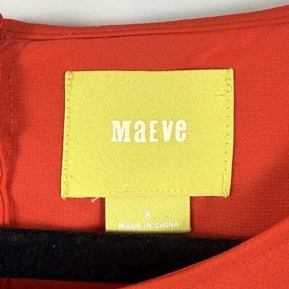 Maeve Anthropologie Rila Top Womens 6 Red Floral Border Boho 3/4 Sleeve Blouse - Picture 6 of 9